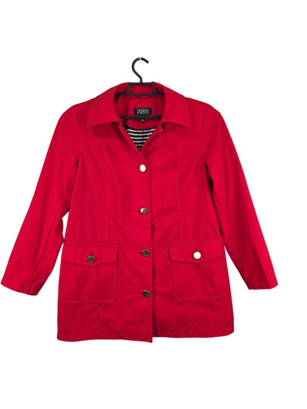 Womens Dennis By Dennis Basso Red Trench Coat Striped Lined Jacket Size M